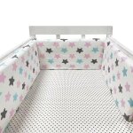Tour de lit b�b� barri�re de lit en coton pour nouveau - n� rabat tress� berceau b�b� - �toile rose bleu ...