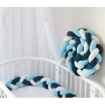 Tour de lit b�b� xvx - coussin serpent tress� velours - 400cm - bleu fonc� / bleu / blanc