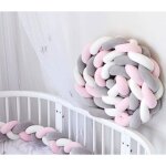 Tour de lit tress� b�b� - 400 cm - blanc + gris + rose - velours - coton pp - super doux - d�coratif ...