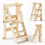 Tour montessori pliable r�glable en hauteur sur 3 �tages facile � assembler montessori avec rails de ...