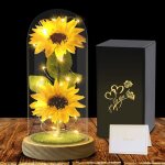 Tournesol artificiel sous cloche en verre - cadeau de fleur artificielle pour la maman - avec �clairage ...