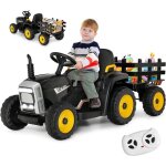 Tracteur �lectrique enfant 12v 7ah - goplus - avec t�l�commande et remorque amovible - charge 30kg - ...