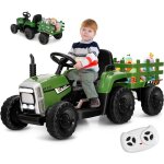 Tracteur �lectrique enfant 12v 7ah - goplus - avec t�l�commande et remorque amovible - charge 30kg - ...