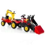 Tracteur � p�dale enfants - goplus - 6 roues - pelle et remorque - rouge