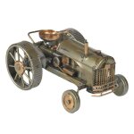 Tracteur r�tro miniature d�coration en m�tal de 16cm couleur gris kaki dor�