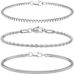 Trahoo - 3 pièces bracelet argent pour homme bracelet en acier inoxydable empilable bracelets gourmette ... Trahoo - 3 pièces bracelet argent pour homme bracelet en acier inoxydable empilable bracelets gourmette ...