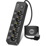 Trahoo - multiprise avec interrupteur 5m 5 prises multiprise electrique avec 2 usb - a et 1 usb c prise ...