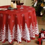 Trahoo - nappes noel ronde 180 cm rouge nappe de nol anti tache avec lgant des flocons de neige blanc ...