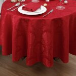 Trahoo - nappe de noel ronde 200 cm grande rouge nappes nol anti tache orn d?un motif jacquard lgant ...