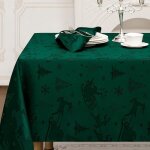 Trahoo - nappe de noel verte rectangulaire 140x240 cm grande nappe anti tache orn d?un motif jacquard ...