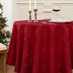 Trahoo - nappe ronde rouge de noel 180 cm grande nappe anti tache orn d?un motif jacquard avec des rennes ...
