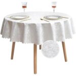 Trahoo - nappe en toile cire ronde de 160 cm de diamtre plastifie blanche avec motif floral lgant ...