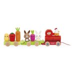 Train � tirer - janod - juratoys - 3 wagons - 16 pi�ces - jouet en bois