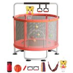 Trampoline �150cm multi - fonctions avec panier de basket - ball main courante en anneau anneaux suspendus ...