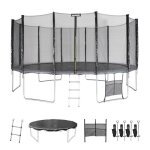 Trampoline 490cm gris avec filet de protection. chelle. bche. filet pour chaussures. kit dancrage