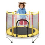 Trampoline pour enfants 140cm trampoline ext�rieur et int�rieur avec filet de s�curit� sur�lev� cadre ...