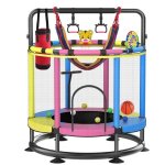 Trampoline pour enfants Ø150cm avec filet de sécurité surélevé cadre en acier anneaux suspendus hamac ... Trampoline pour enfants Ø150cm avec filet de sécurité surélevé cadre en acier anneaux suspendus hamac ...