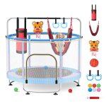 Trampoline pour enfant avec balanoires barres cerceaux paniers de basket - ball dintrieur et dextrieur ...