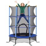 Trampoline enfant homcom  163  19h m filet de scurit porte zipe couvre - ressorts 6 poteaux rembourrs ...