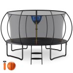 Trampoline de jardin merach Ø 427 cm rebond puissant filet de sécurité panier de basket charge 150 kg ... Trampoline de jardin merach Ø 427 cm rebond puissant filet de sécurité panier de basket charge 150 kg ...