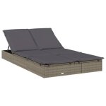 Transat chaise longue bain de soleil lit de jardin terrasse meuble d exterieur a 2 places avec coussins ...