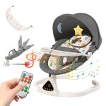 Transat �lectrique pour b�b� - musique bluetooth + 5 vitesses de bascule - plateau t�l�commande gris