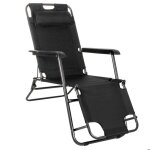 Transat de jardin - springos� - chaise longue pliante - appui - t�te - accoudoirs - noir