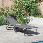Transat pliant avec auvent en tissu oxford 600d gris