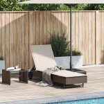 Transat de soleil - chaise longue avec roues et coussin marron r�sine tress�e neuf bm642287916