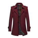 Trench coat homme chaud doubl polaire veste mi - longue couleur unie pour automne hiver - bordeaux