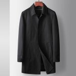 Trench homme - noir - doublure carreau mi - longue col rabattu