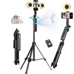 Trpied  selfie avec 2 lumires dappoint avec dclencheur  distance 180 cm adapt aux vlogs et aux ...