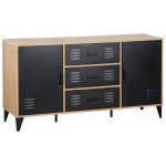 Tribeca - buffet bas - effet bois et m�tal noir - 3 tiroirs et 2 portes - 140 cm - bois / noir
