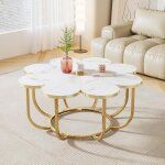 Tribesigns table basse blanche et dore 100 x 100 x 50 cmtable basse moderne en forme de fleur avec plateau ...