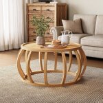 Tribesigns table basse en bois massif table de salon ronde de 80 cm avec base  cadre incurv pour salon ...