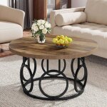 Tribesigns table basse ronde 2 niveaux table de salon bois 80 cm structure en m�tal industriel style ...
