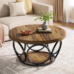 Tribesigns table basse ronde 2 niveaux table de salon bois 80 cm structure en m�tal industriel style ...
