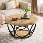 Tribesigns table basse ronde 80 x 80 x 43 cm table de salon table de canapé table basse à 2 étages grain ... Tribesigns table basse ronde 80 x 80 x 43 cm table de salon table de canapé table basse à 2 étages grain ...