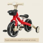 Tricycle 3 en 1 d�tachable voiture d�quilibre scooter avec lumi�res musique si�ge r�glable rouge