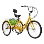 Tricycle pliable pour adultes capacité de charge Élevée hauteur de siège réglable jaune Tricycle pliable pour adultes capacité de charge Élevée hauteur de siège réglable jaune