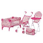 Trixy ensemble 3en1 pour poupe poussette pliable avec sac  langer chaise haute lit parapluie jouet ...