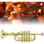 Trompette enfant jouetinstrument de musique plaqu or enduit corne avec 4 cls colores pour cadeaux trompette ...
