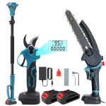 Tron�onneuse elagueuse �lectrique sur perche 8 pouce ?mouvement t�lescopique � 3 vitesses 2 batteries ...