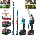Trononneuse elagueuse lectrique sur perche 8 pouce + scateur pour branches hautes - onevan - 2x 3000mah ...