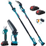 Tronconneuse electrique 3 - en - 1 avec lagueuse et perche telescopique rglable 126 - 260cm 2 batteries ...