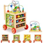 Trotteur en bois ? trotteur r�glable en hauteur avec puzzle et chiffres ? jouet �ducatif pour b�b� ? ...