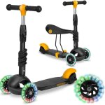 Trottinette 3 - en - 1 - ricokids cubi - noir et orange - sige rglable - led