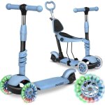 Trottinette � trois roues enfant - janshop - ricokids todi - 3 en 1 - bleu - gris - roues led - plateforme ...