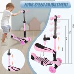 Trottinette enfant 3 en 1 avec si�ge pliant - mipan - fille scooter r�glable en hauteur - avec la lumi�re ...