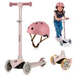 Trottinette enfants avec casque lionelo jessy - 3 roues - hauteur rglable - led roulement - rose